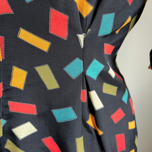 VTG Carole Little Black Multi colored Confetti Abstract Button Up Blouse Sz 4 - Picture 7 of 8